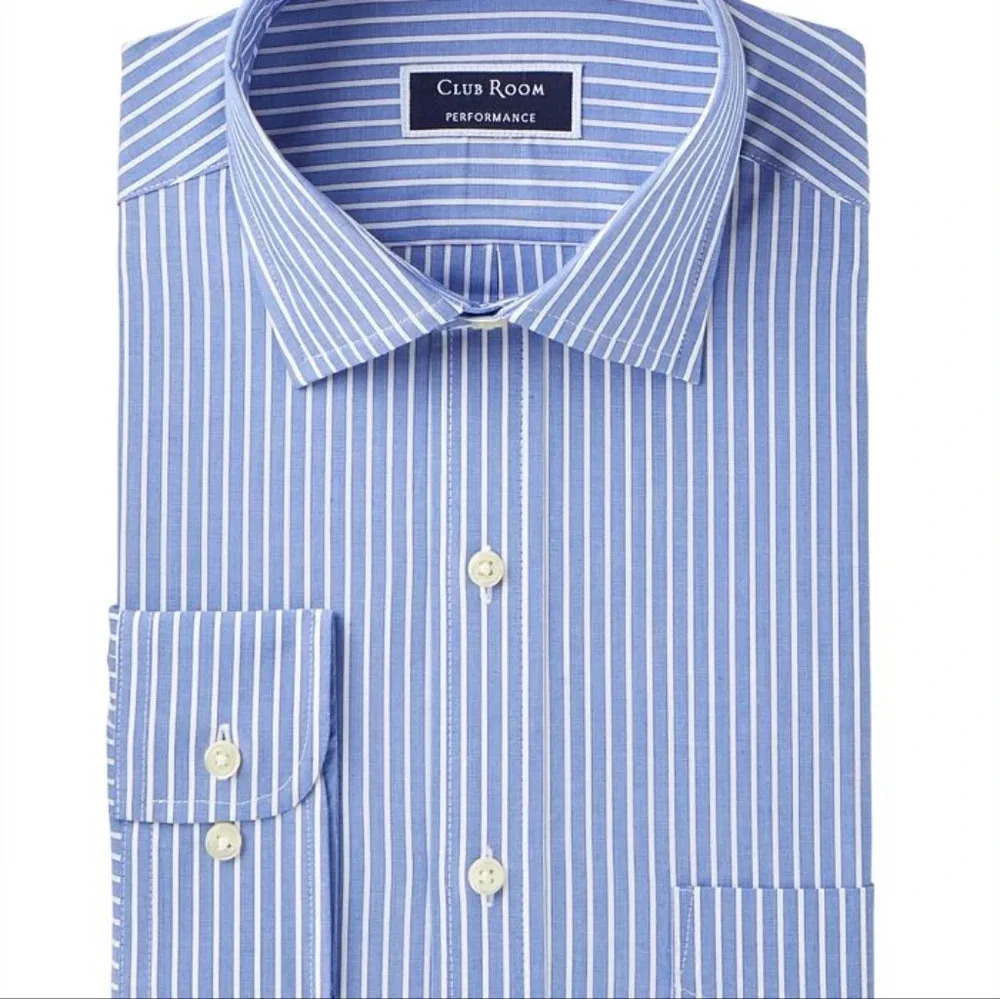 NWOT Men's Blue and White Striped Club Room Dress Shirt